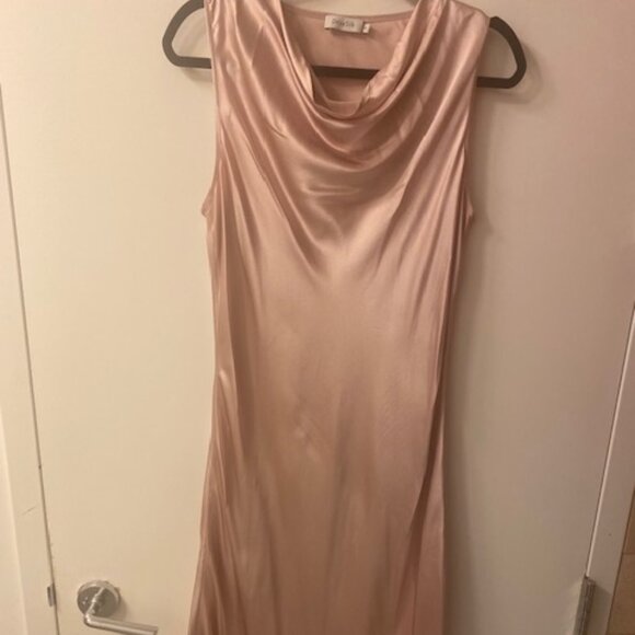 100% Silk Dress with Asymmetrical Cowl Neck in Light Pink - Picture 1 of 11